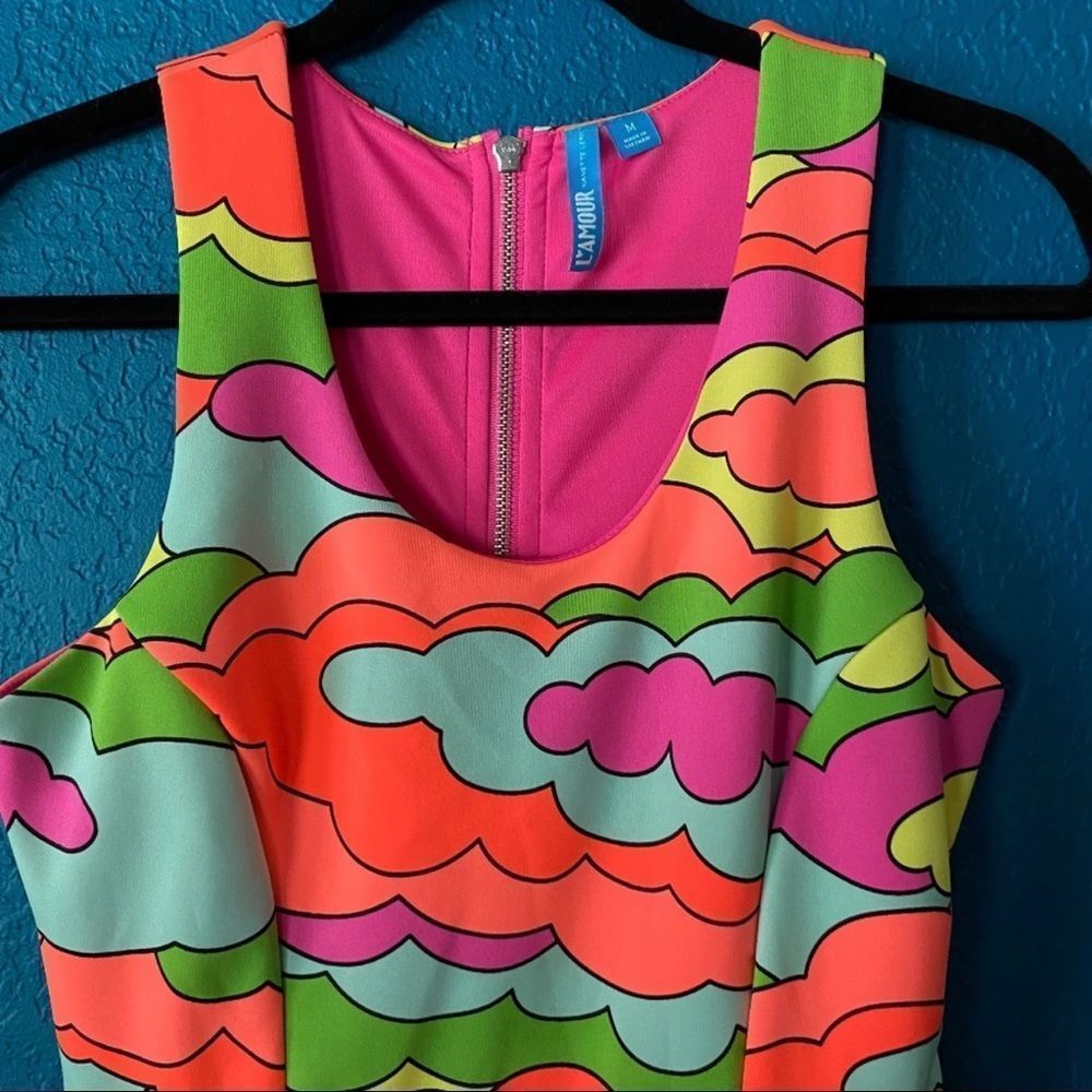 L'Amour Neon Cloud Print Sleeveless Mini Dress - Pink, Orange, Green, Blue - Picture 3 of 8